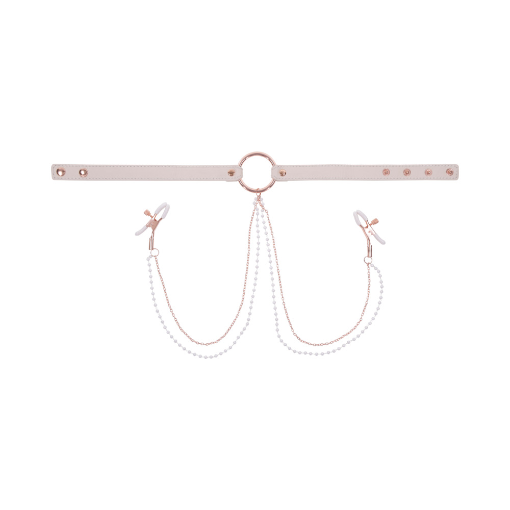 Sportsheets Sex & Mischief Peaches *n CreaMe Collar with Nipple Clamps